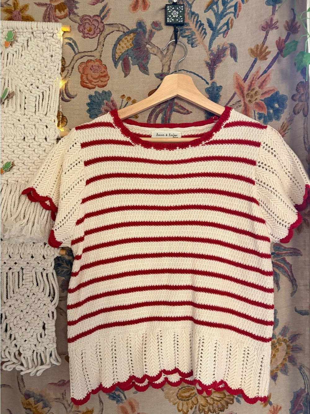 Cream and Red Striped Knit Blouse - Aaron & Amber